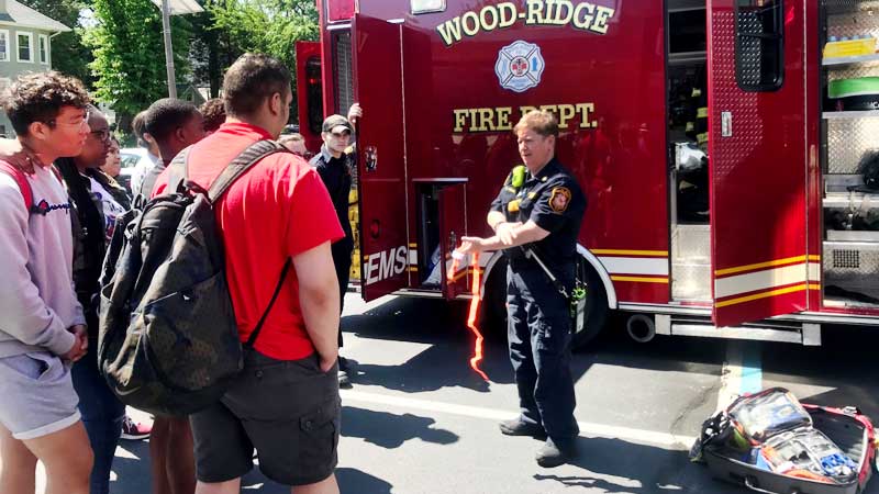 Students at the Fire and Rescue of Wood-Ridge, NJ